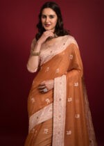 Apricot Orange Chikankari Chanderi Saree