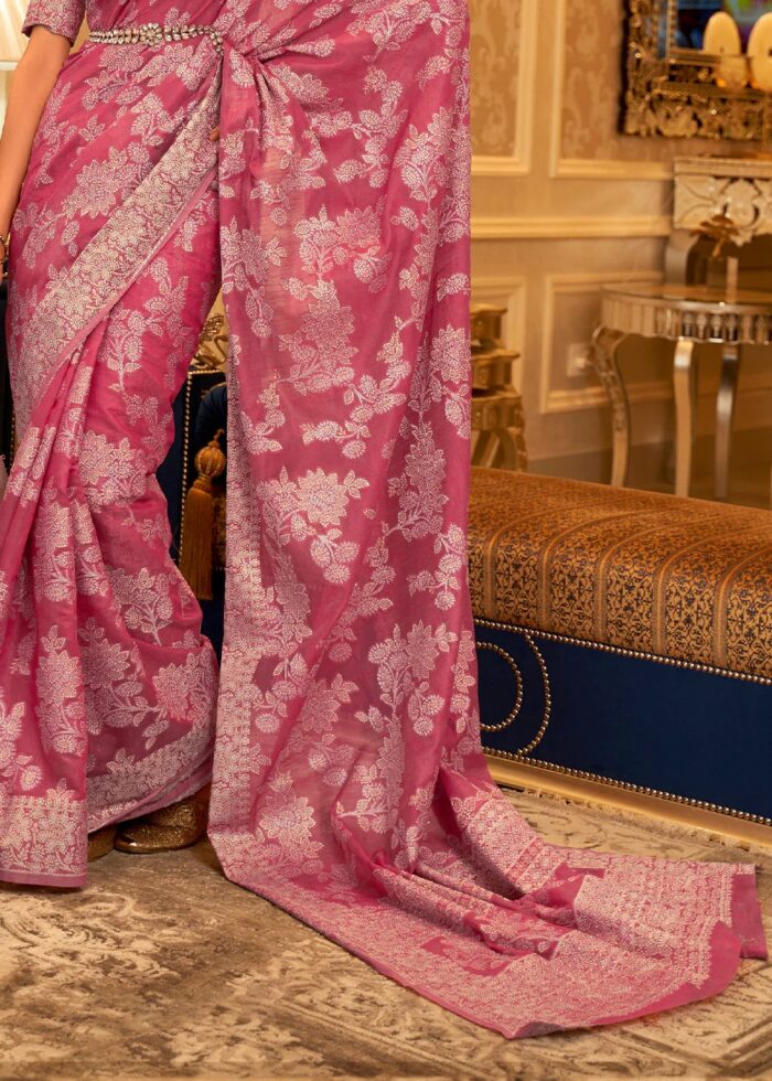 Azalea Pink Lucknowi Chikankari Saree