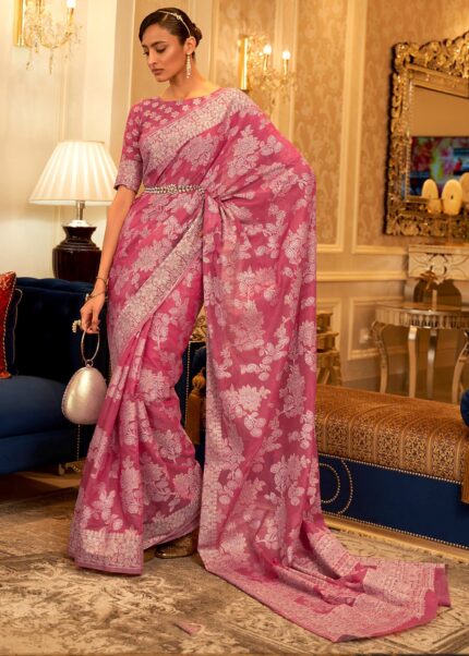 Azalea Pink Lucknowi Chikankari Saree