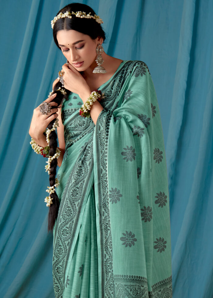 Basil Green Lucknowi Chikankari Saree