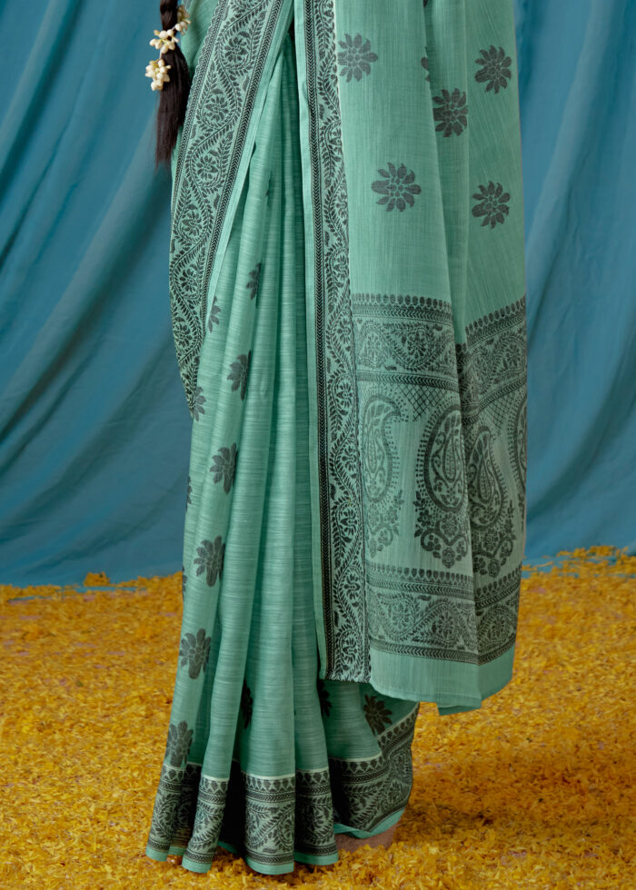 Basil Green Lucknowi Chikankari Saree