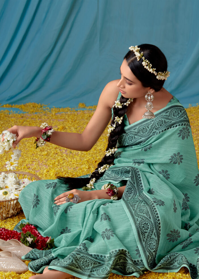 Basil Green Lucknowi Chikankari Saree