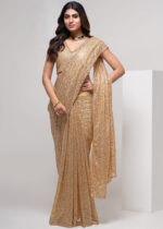 Beige Sequins Embroidery Georgette Saree