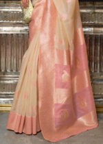 Beige Woven Linen Silk Saree