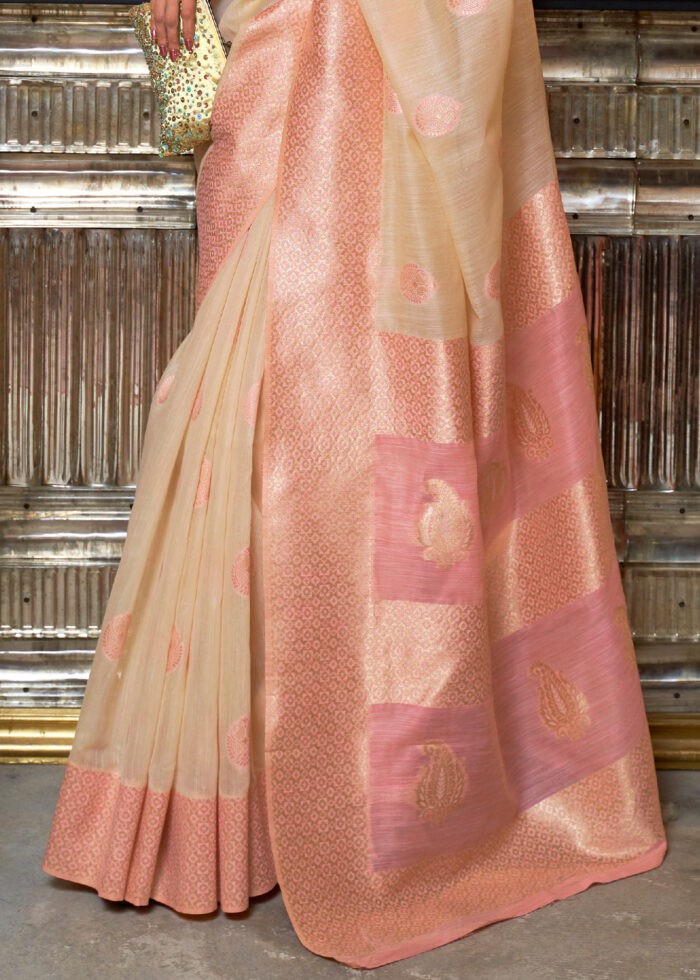 Beige Woven Linen Silk Saree