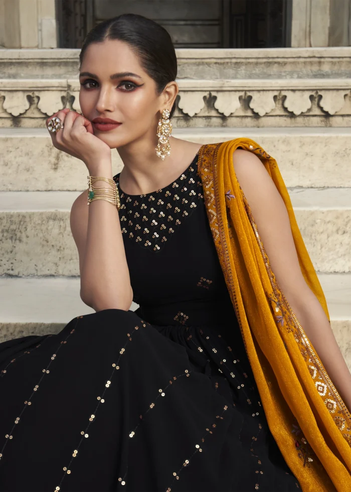 Black Embroidered Georgette Anarkali Gown