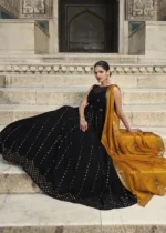 Black Embroidered Georgette Anarkali Gown