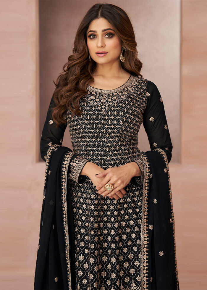 Black Embroidery Palazzo Suit