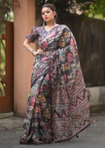 Black Kalamkari Linen Saree