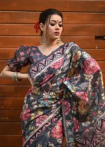 Black Kalamkari Linen Saree