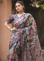 Black Kalamkari Linen Saree