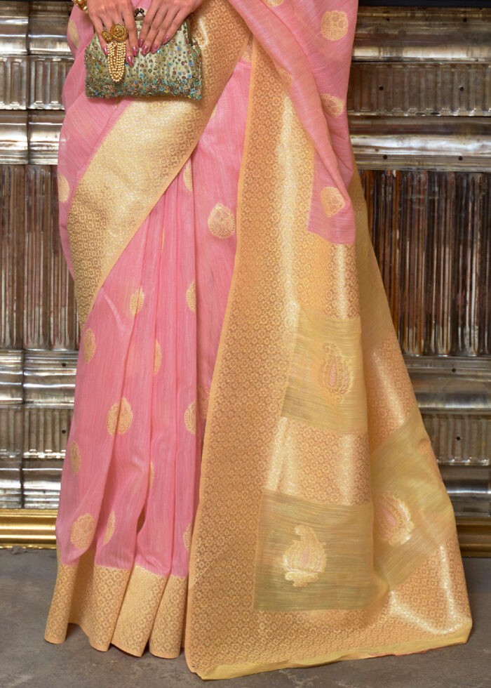 Blossom Pink Woven Linen Silk Saree