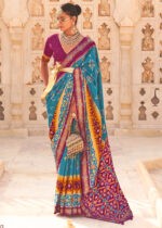 Blue & Claret Violet Patola Silk Saree