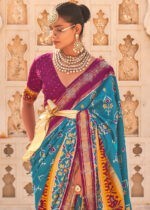 Blue & Claret Violet Patola Silk Saree