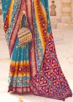 Blue & Claret Violet Patola Silk Saree