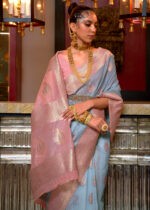 Blue Woven Linen Silk Saree