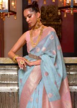 Blue Woven Linen Silk Saree