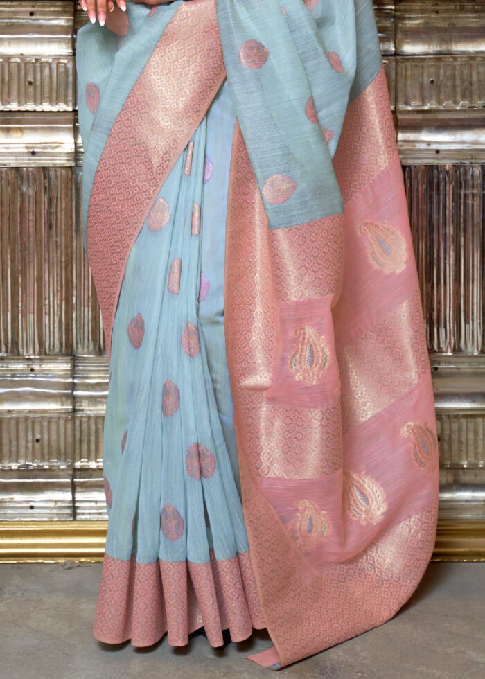 Blue Woven Linen Silk Saree