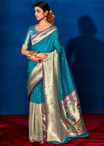 Bondi Blue Paithani Silk Saree