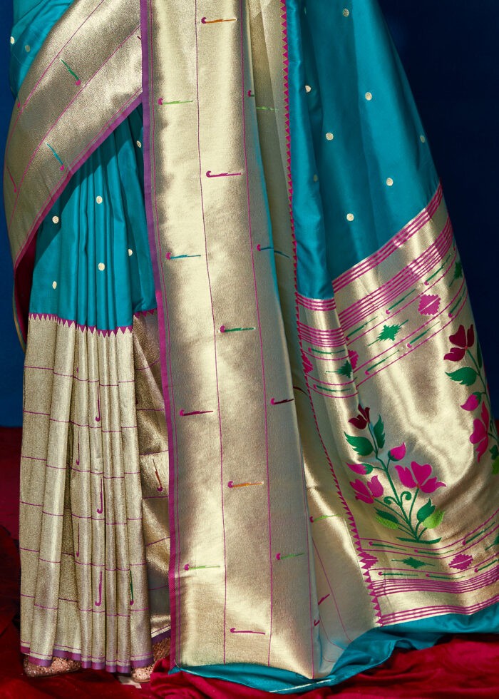 Bondi Blue Paithani Silk Saree