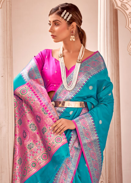 Bondi Blue Soft Silk Banarasi Saree