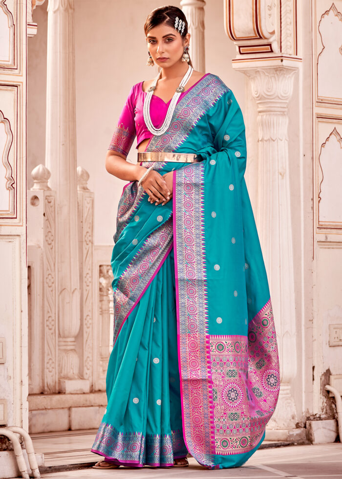 Bondi Blue Soft Silk Banarasi Saree