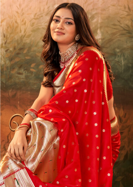 Bridal Red Paithani Silk Saree