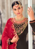 Brown & Venetian Red Georgette Sharara Suit