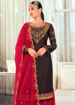 Brown & Venetian Red Georgette Sharara Suit