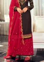 Brown & Venetian Red Georgette Sharara Suit