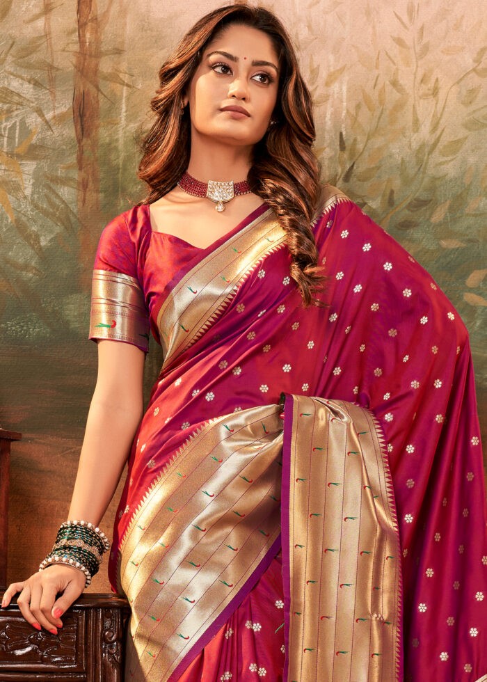 Burgundy Paithani Silk Saree