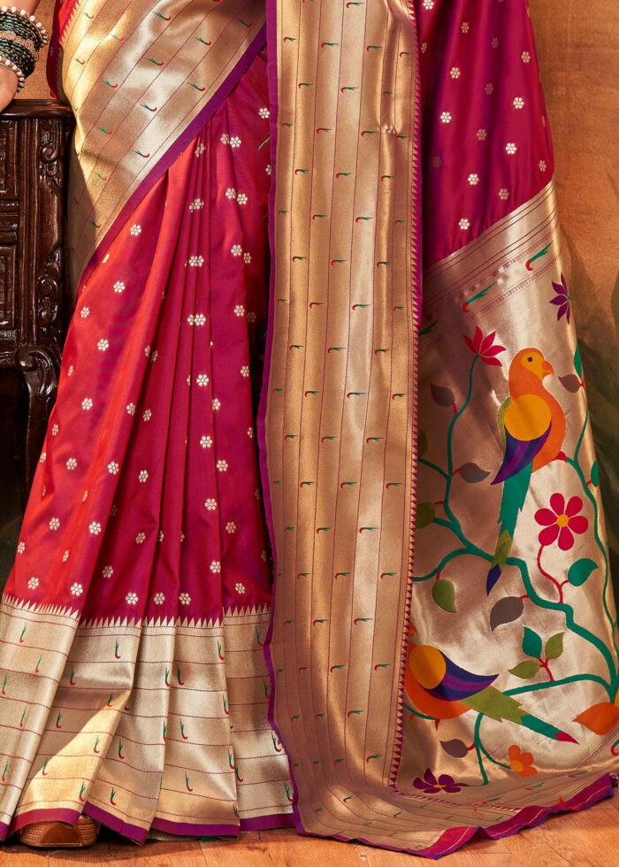 Burgundy Paithani Silk Saree