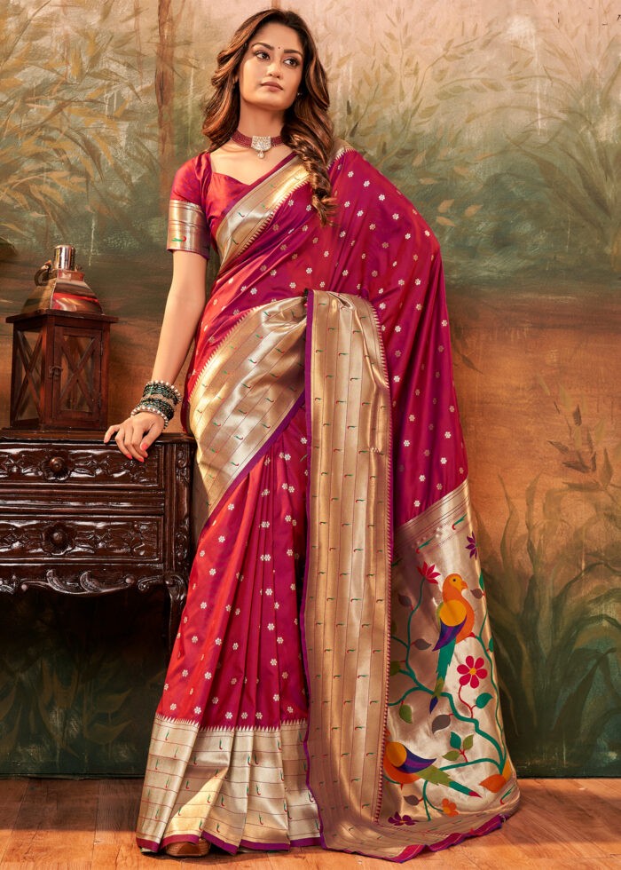 Burgundy Paithani Silk Saree