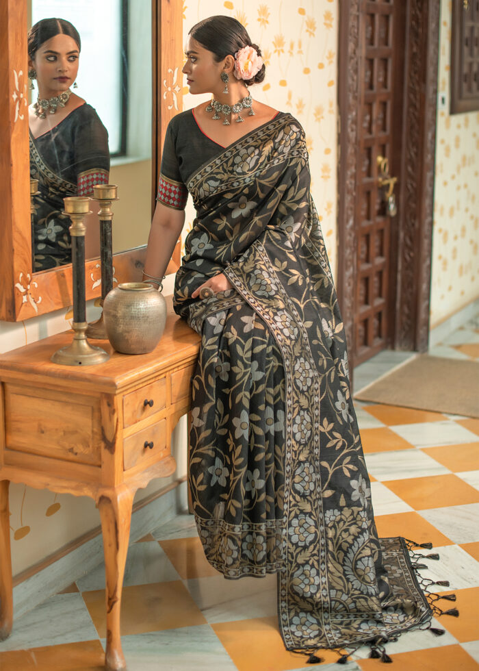 Caviar Black Jamdani Saree