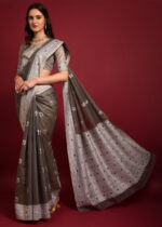 Coffee Lucknowi Chikankari Chanderi Saree