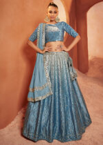 Cool Blue Velvet Lehenga Choli