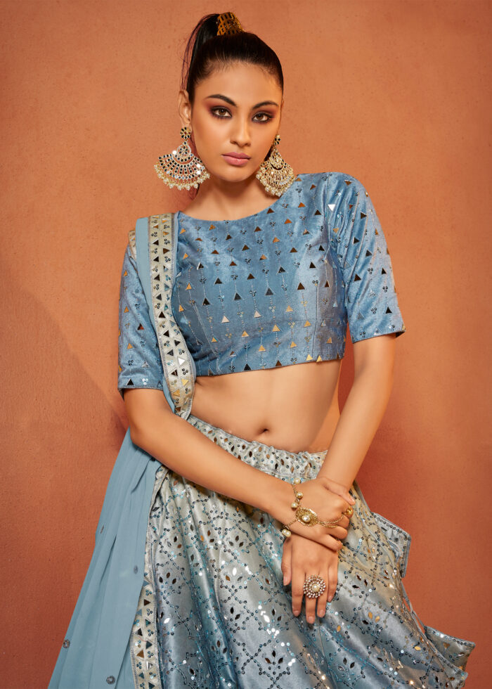 Cool Blue Velvet Lehenga Choli