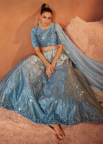 Cool Blue Velvet Lehenga Choli