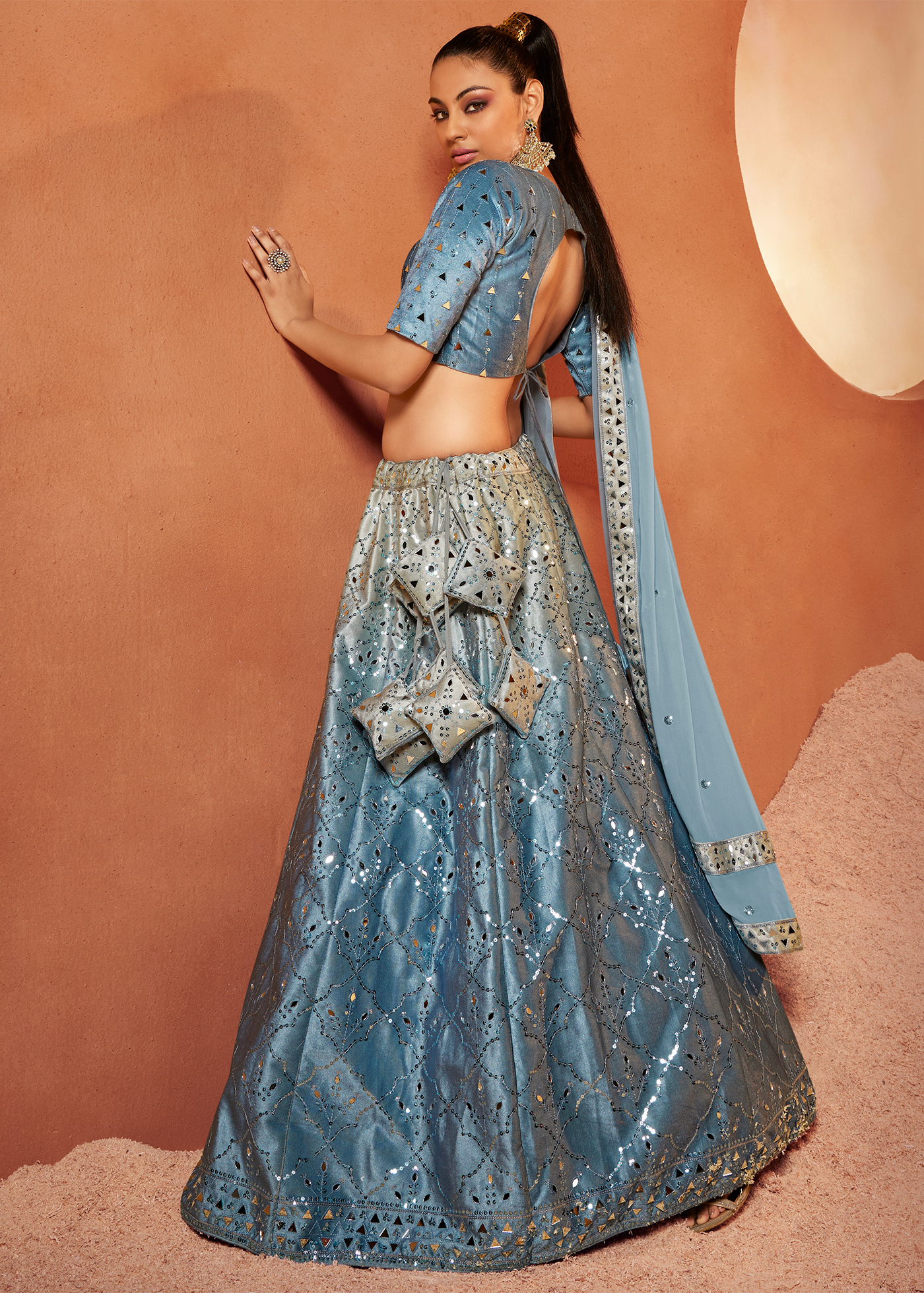 Cool Blue Velvet Lehenga Choli