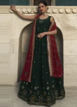 Dark Green Embroidered Georgette Anarkali Gown