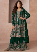 Dark Green Embroidery Palazzo Suit