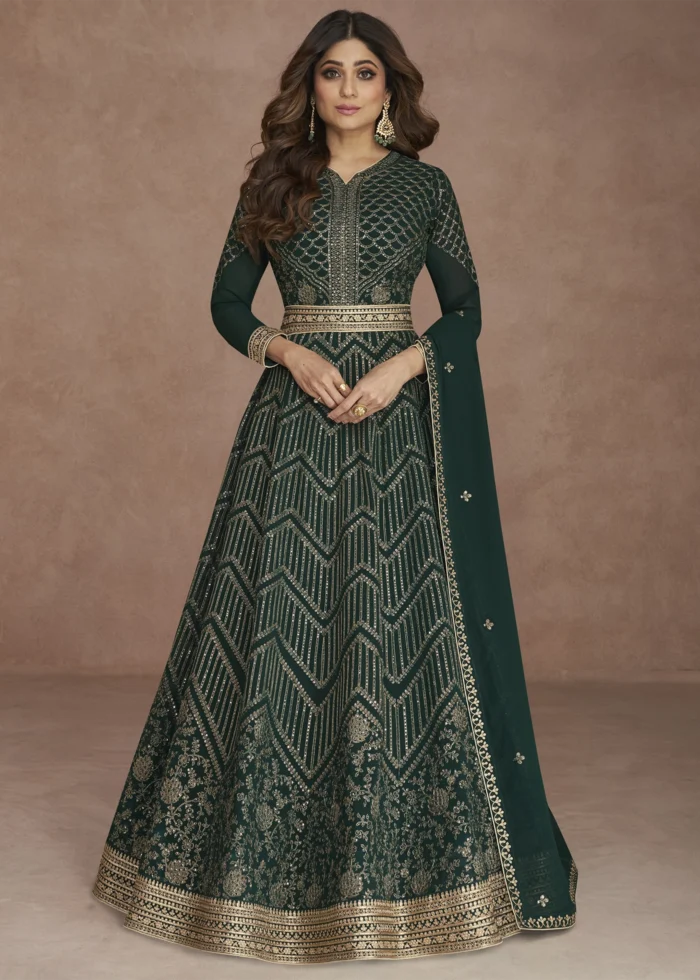 Dark Green Georgette Anarkali Gown