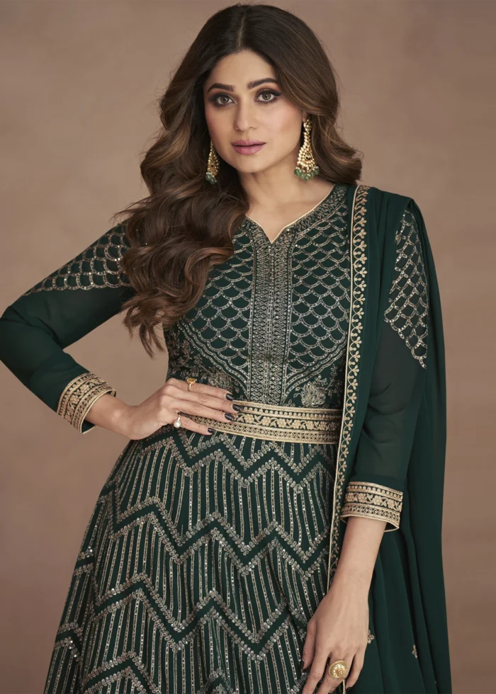 Dark Green Georgette Anarkali Gown