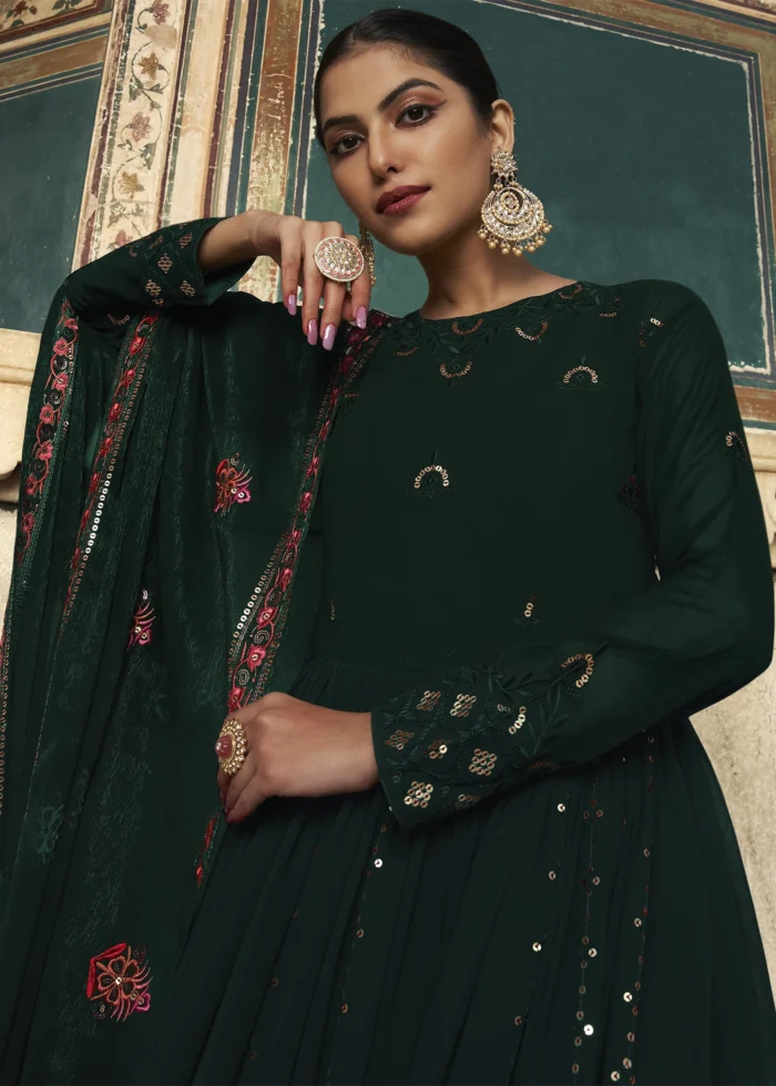 Dark Green Georgette Anarkali Gown