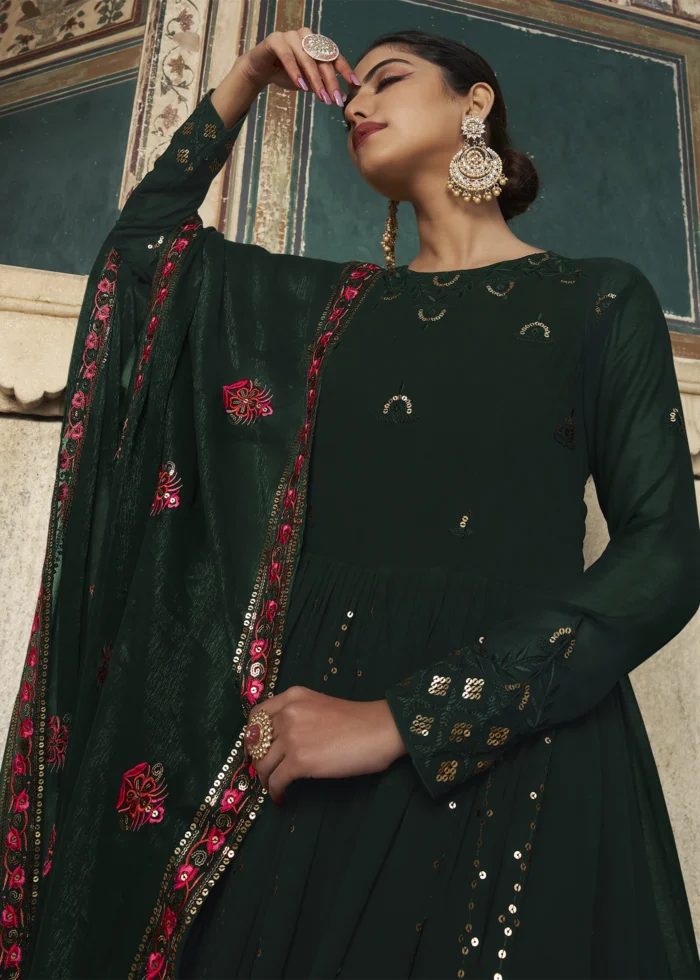 Dark Green Georgette Anarkali Gown