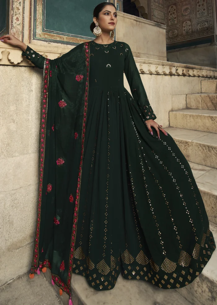 Dark Green Georgette Anarkali Gown