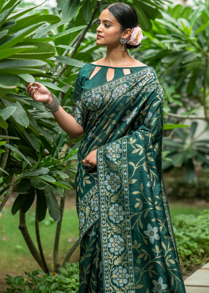 Dark Green Jamdani Saree