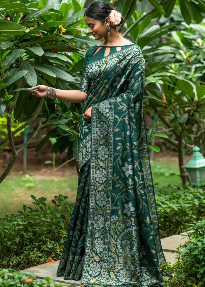 Dark Green Jamdani Saree