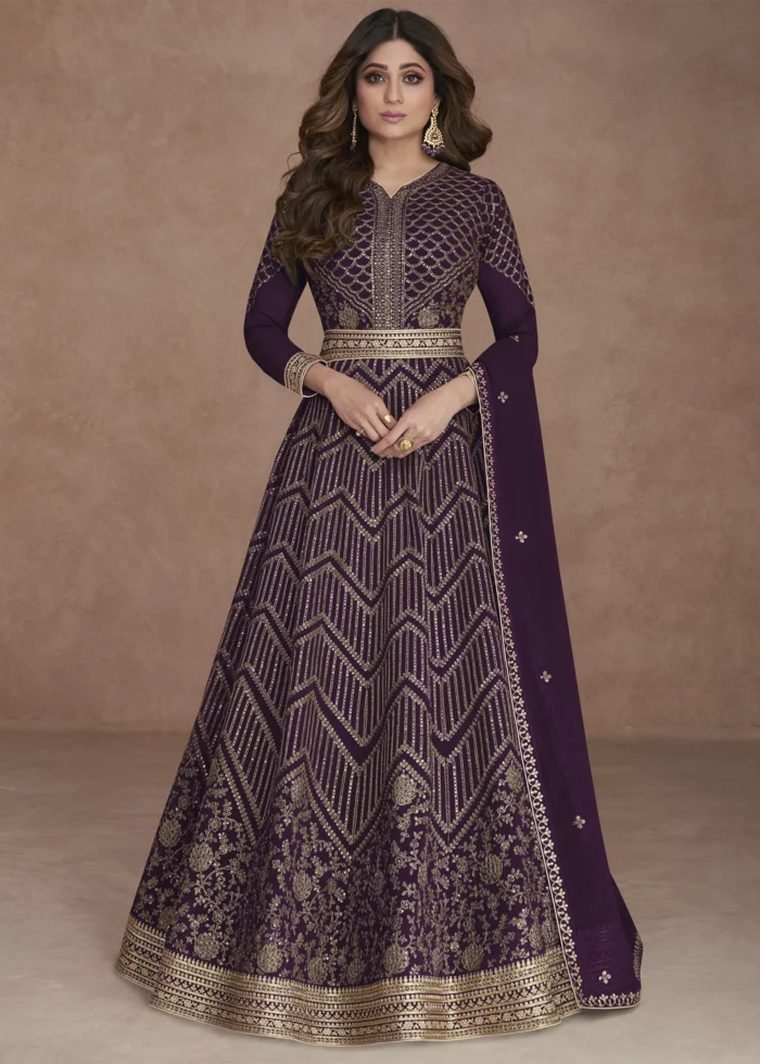 Dark Purple Georgette Anarkali Gown