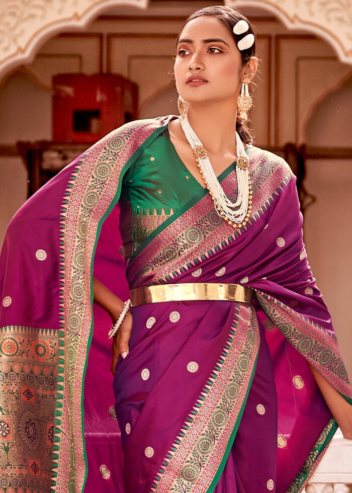 Dark Purple Soft Silk Banarasi Saree